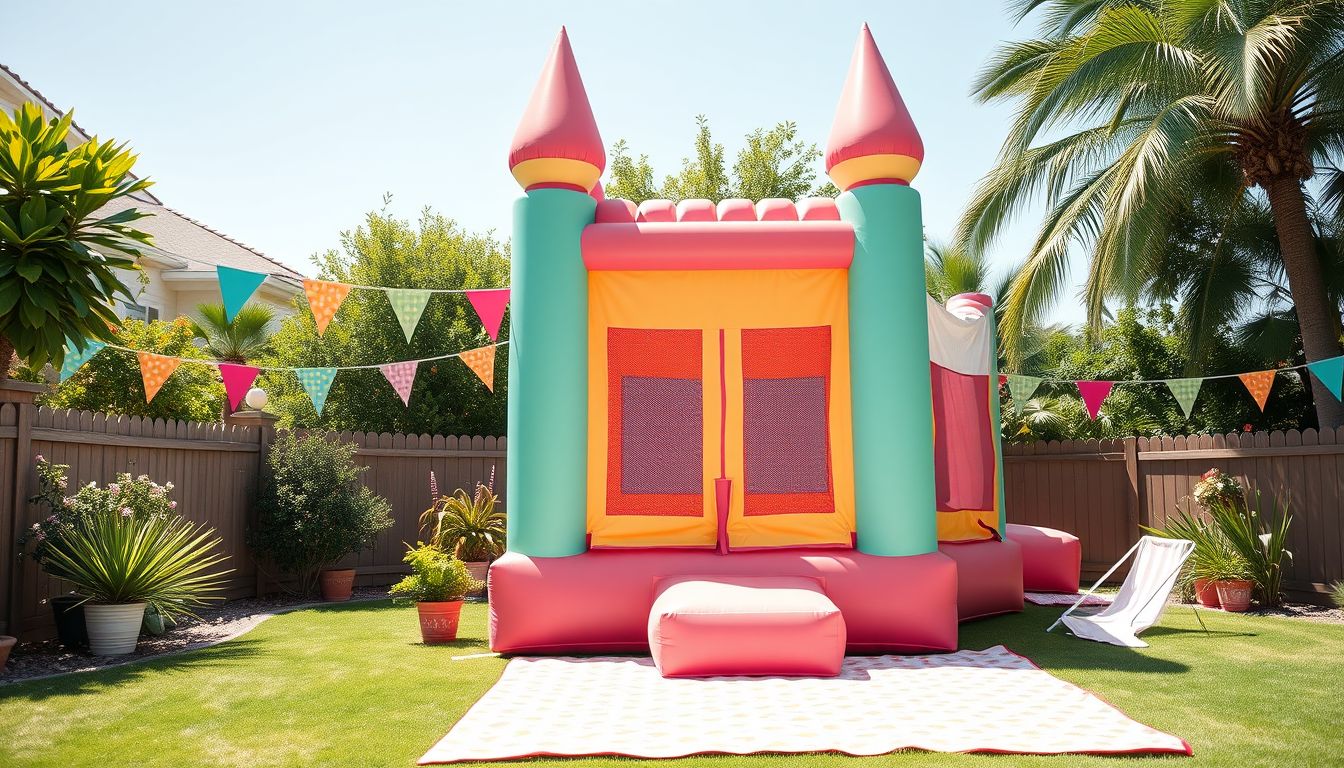 Colorful bounce house at a party